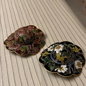 Cloisonné Enamel Hat Ornament. Set of 2.